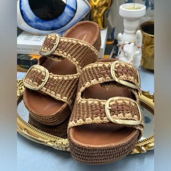 🆕 LOEFFLER RANDALL 🧿 NWOB Theo Embroidered Raffia Platform Sandal, Brown Sz 7 - Picture 9 of 16